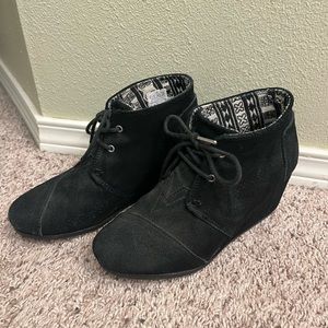 Black Toms Wedge heels, size 8